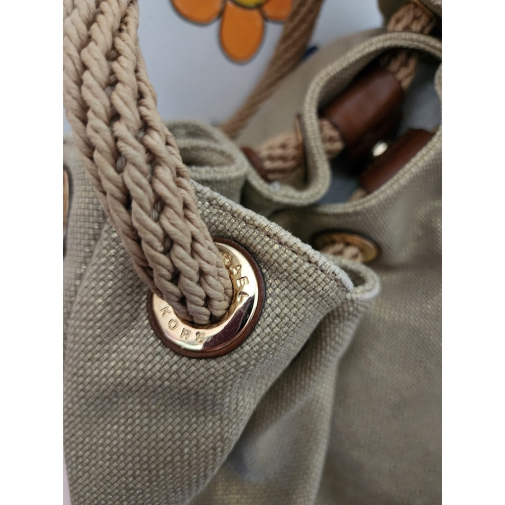 Michael Kors Marina Large Drawstring Tote Metallic Gold Rope Handle Hobo MK - Picture 7 of 16